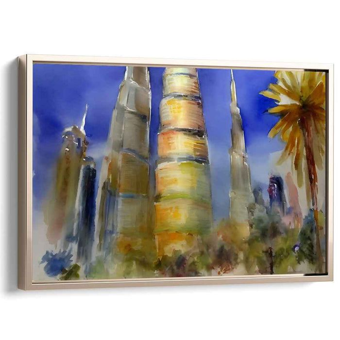 Pastel Cityscape Reverie: Impressionist Watercolor Skyline Canvas Art