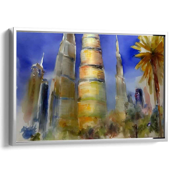 Pastel Cityscape Reverie: Impressionist Watercolor Skyline Canvas Art