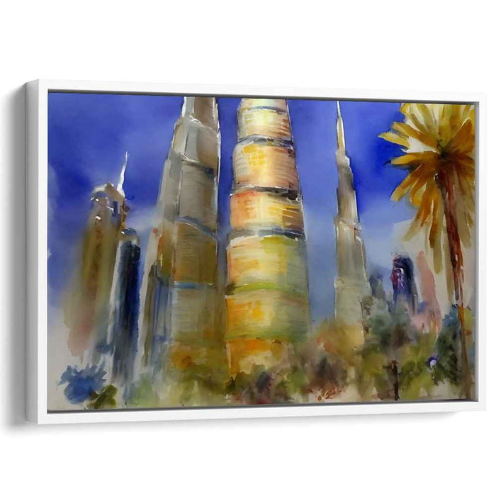 Pastel Cityscape Reverie: Impressionist Watercolor Skyline Canvas Art