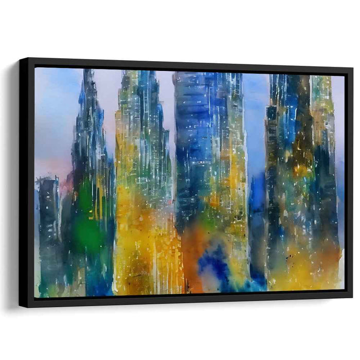 Urban Hues Symphony: Vibrant Cityscape in Blues and Yellows