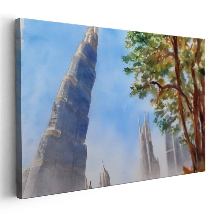 Foliage Urban Symphony: Impressionistic Cityscape with Lush Greenery
