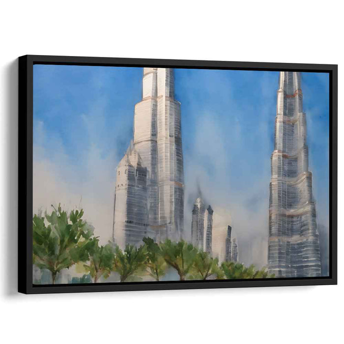 Urban Fog Rises: Misty Morning Skyscrapers Canvas Art Print