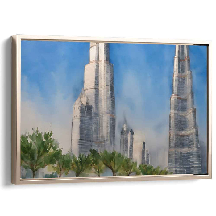 Urban Fog Rises: Misty Morning Skyscrapers Canvas Art Print