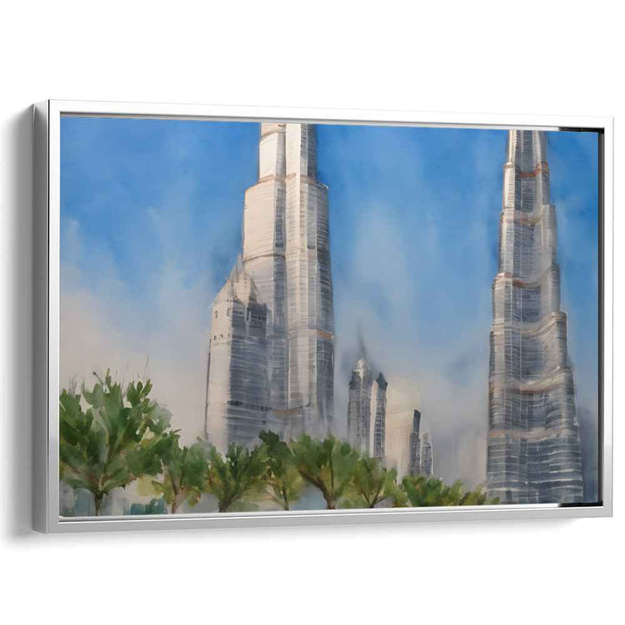 Urban Fog Rises: Misty Morning Skyscrapers Canvas Art Print