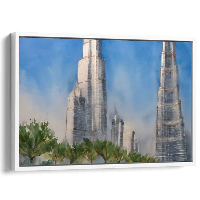 Urban Fog Rises: Misty Morning Skyscrapers Canvas Art Print