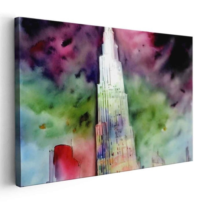 Whispers Of Urban Mirage: Dreamlike Watercolor Skyscraper Art
