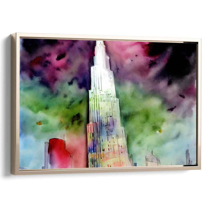 Whispers Of Urban Mirage: Dreamlike Watercolor Skyscraper Art