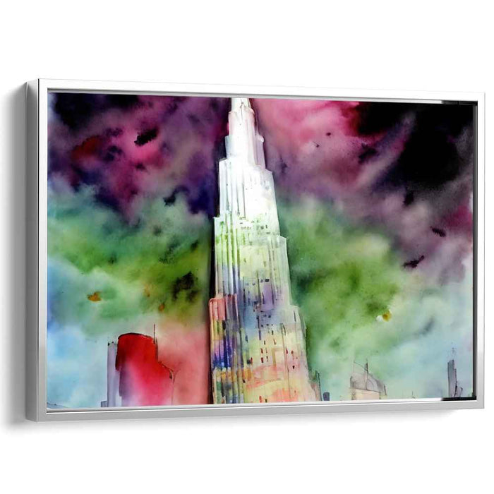 Whispers Of Urban Mirage: Dreamlike Watercolor Skyscraper Art