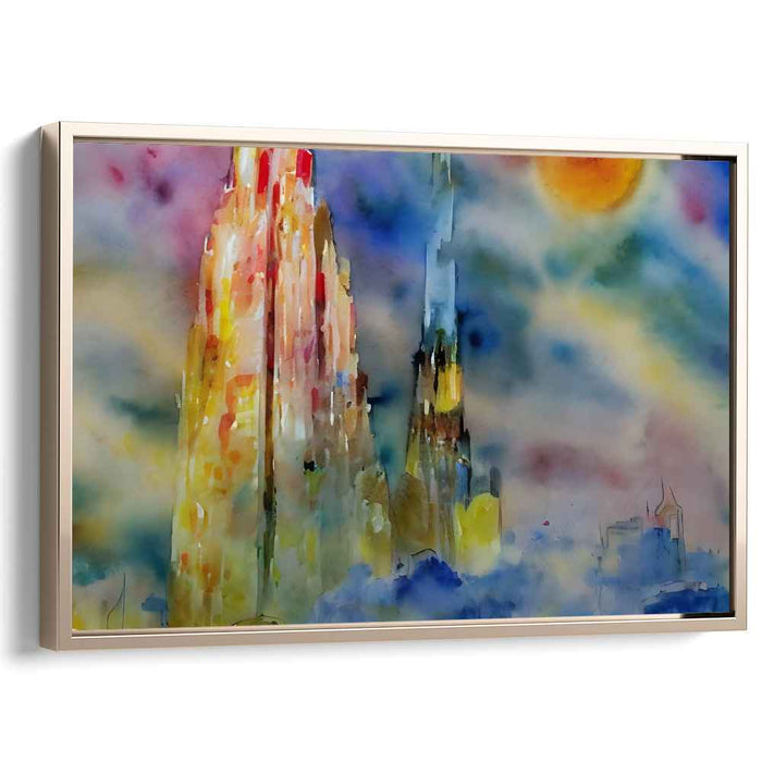 Urban Mirage Splash: Vibrant Watercolor Skyscrapers