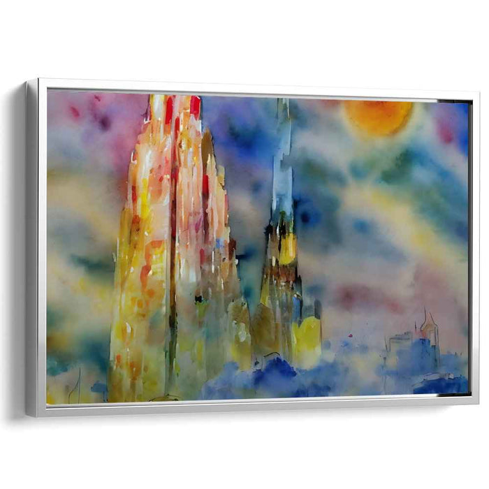 Urban Mirage Splash: Vibrant Watercolor Skyscrapers