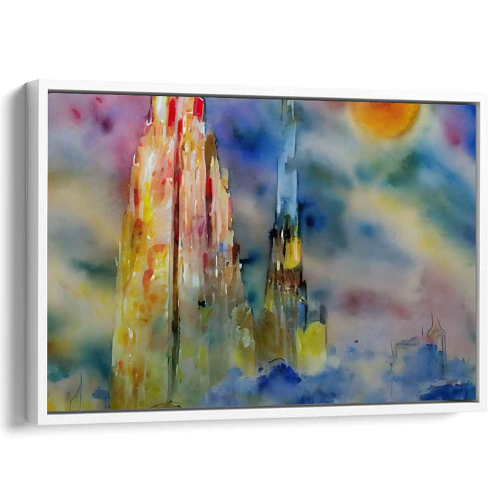 Urban Mirage Splash: Vibrant Watercolor Skyscrapers