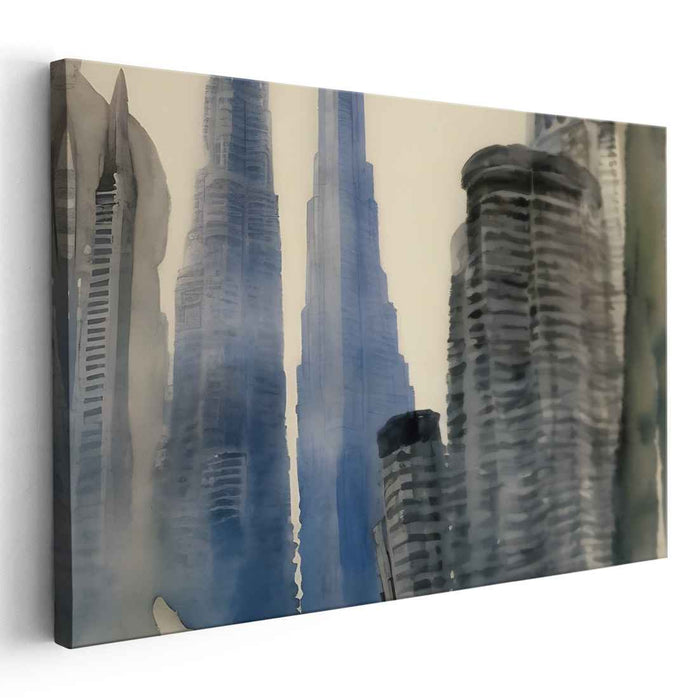 Urban Aquarelle Metropolis: Watercolor Skyscraper Cityscape