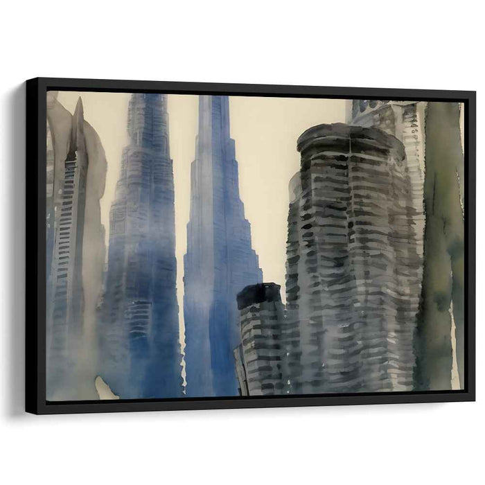 Urban Aquarelle Metropolis: Watercolor Skyscraper Cityscape