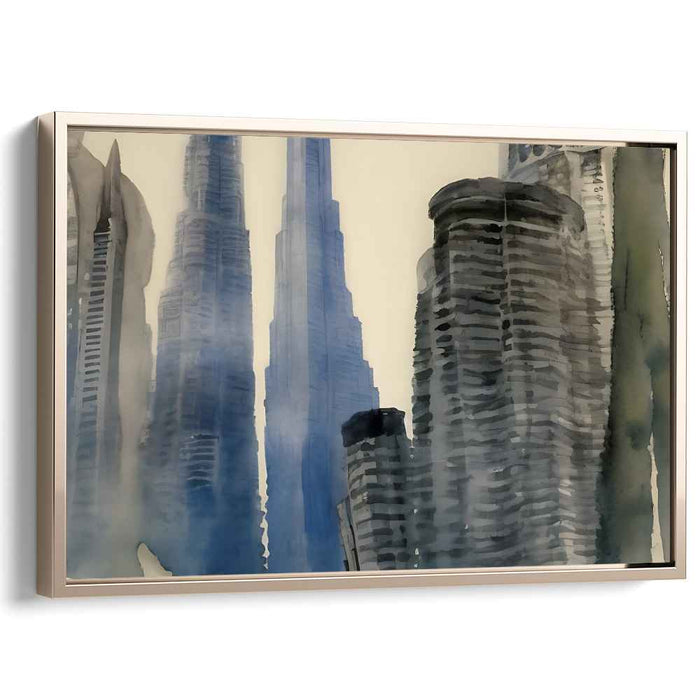 Urban Aquarelle Metropolis: Watercolor Skyscraper Cityscape