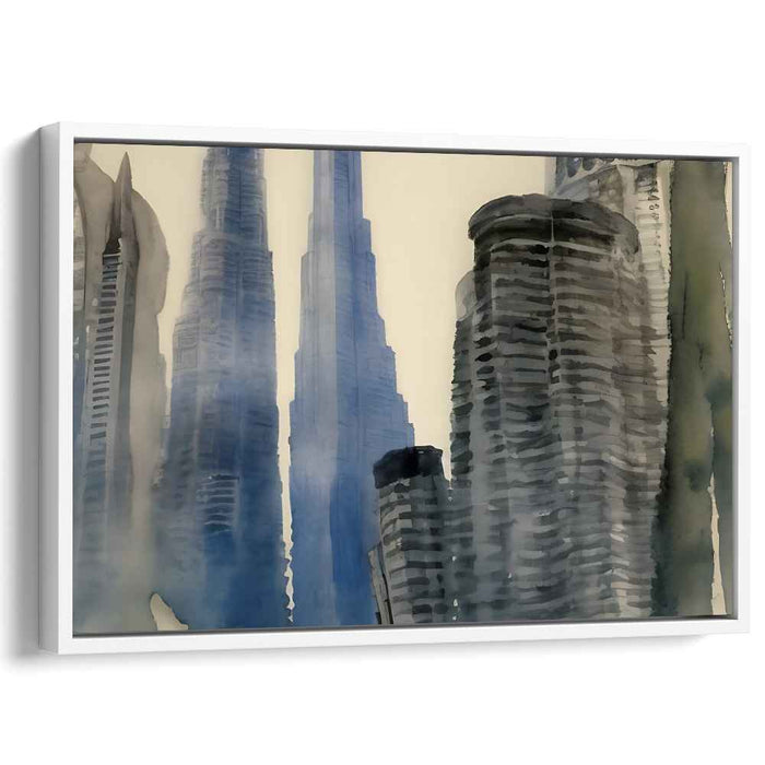 Urban Aquarelle Metropolis: Watercolor Skyscraper Cityscape