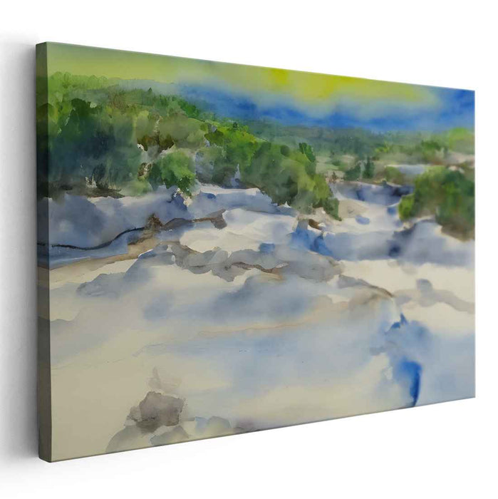 Serene Snow-Covered Landscape: Watercolor Bliss