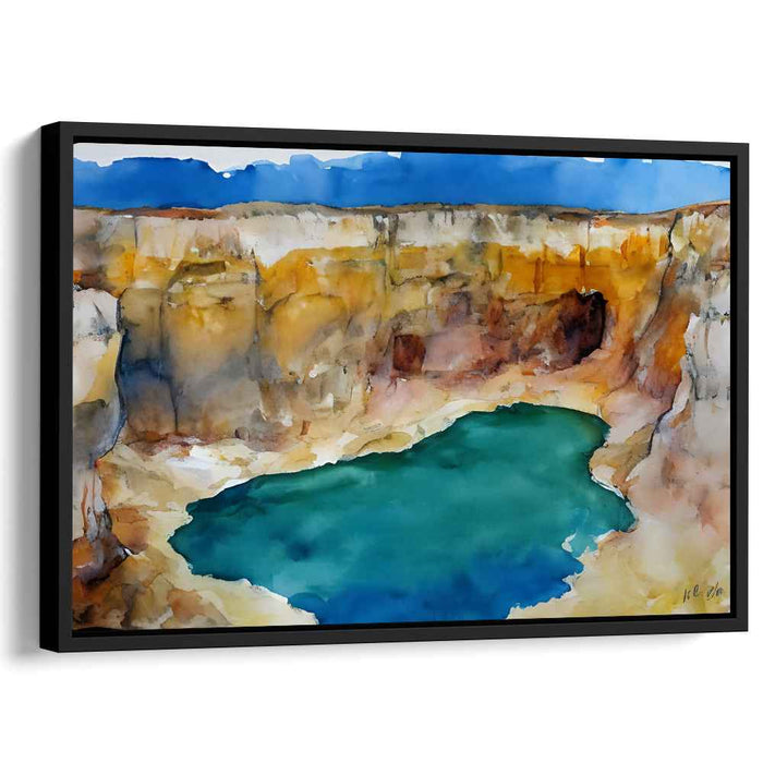 Canyon's Serenade: Watercolor Canyon Lake Landscape Art Print