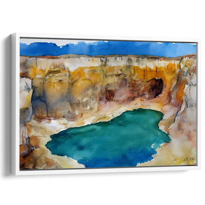 Canyon's Serenade: Watercolor Canyon Lake Landscape Art Print