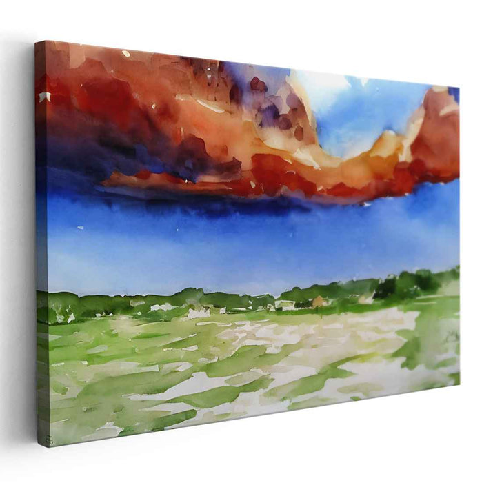 Sweeping Meadows Under a Summer Sky: Dynamic Watercolor Landscape