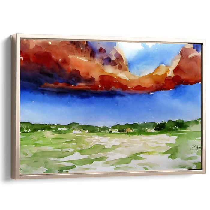 Sweeping Meadows Under a Summer Sky: Dynamic Watercolor Landscape