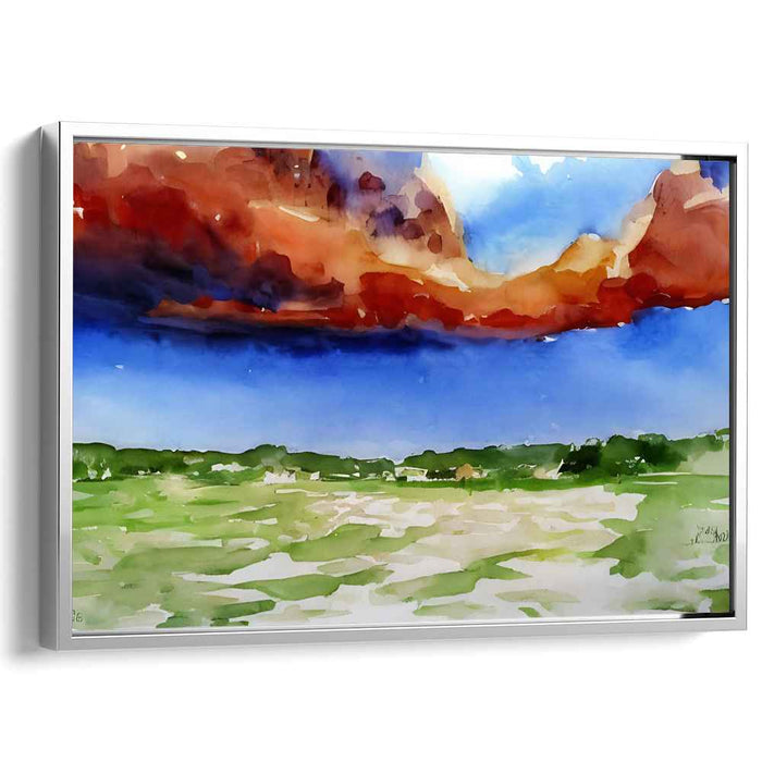 Sweeping Meadows Under a Summer Sky: Dynamic Watercolor Landscape