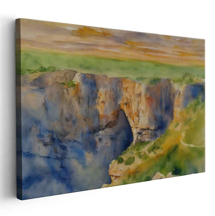 Sunset Over Cliffside Arch: Serene Watercolor Landscape