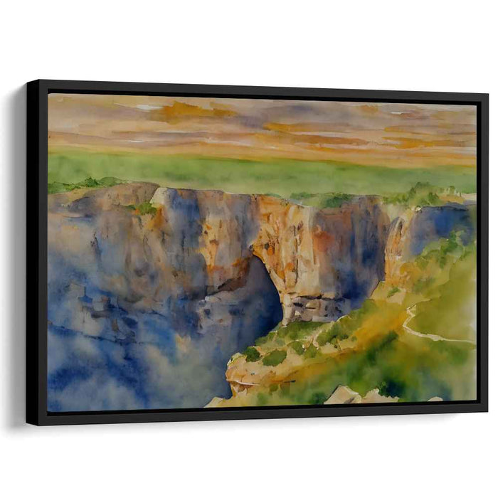 Sunset Over Cliffside Arch: Serene Watercolor Landscape