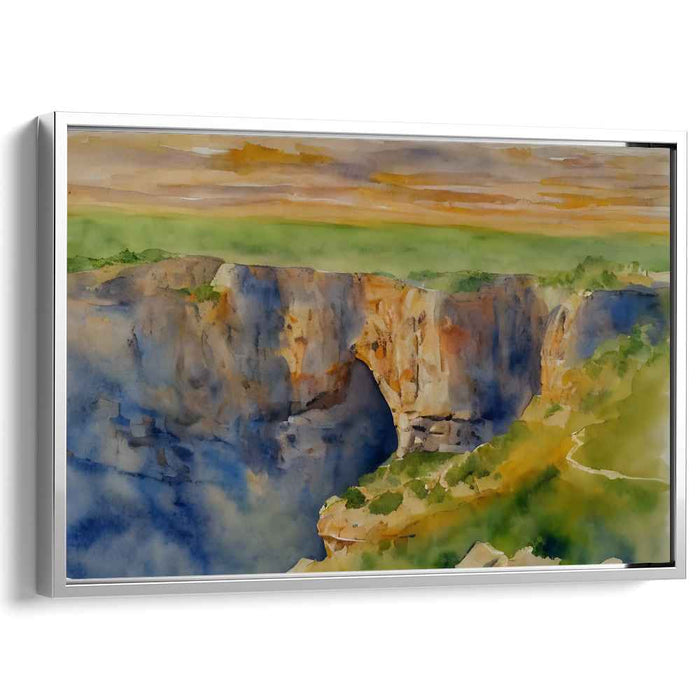 Sunset Over Cliffside Arch: Serene Watercolor Landscape