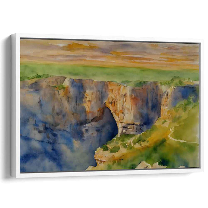 Sunset Over Cliffside Arch: Serene Watercolor Landscape