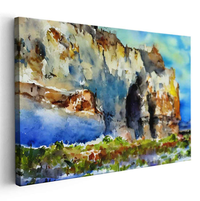 Cliffside Elegance: Impressionist Watercolor Landscape Art