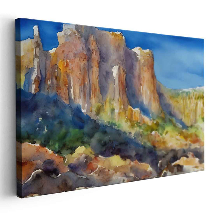 Misty Mountain Whispers: Watercolor Landscape of Rugged Terrains