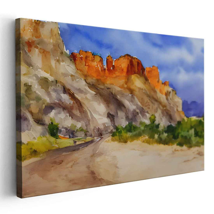 Desert Fortress at Dusk: Evocative Watercolor Landscape Art