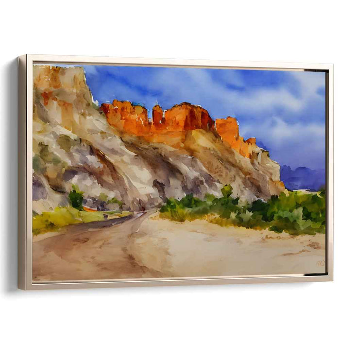 Desert Fortress at Dusk: Evocative Watercolor Landscape Art