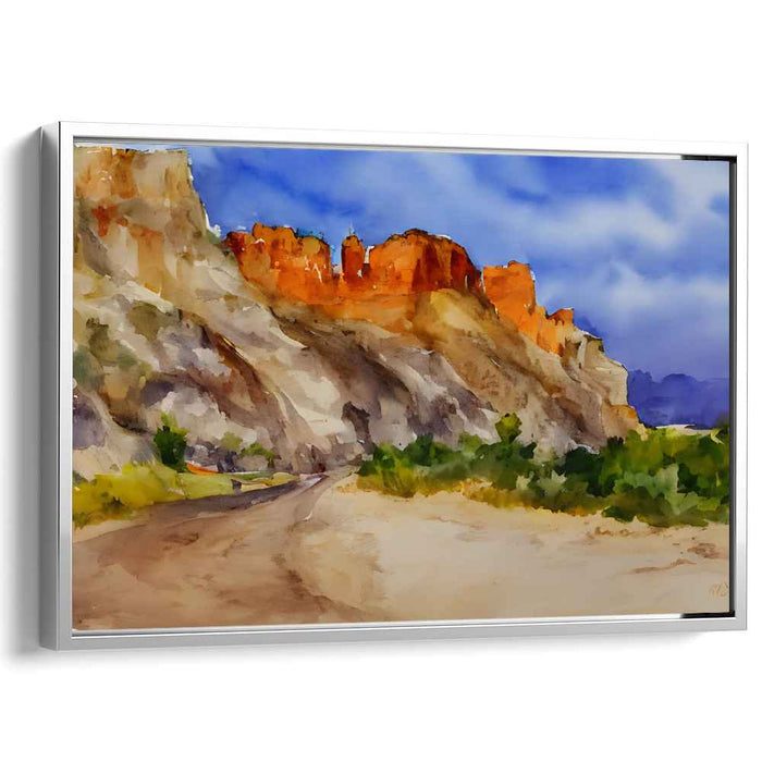 Desert Fortress at Dusk: Evocative Watercolor Landscape Art