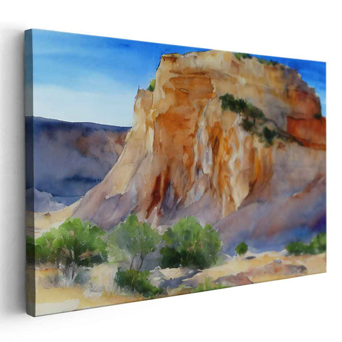 Drought's Grace: Watercolor Landscape of Arid Cliffs Canvas Art