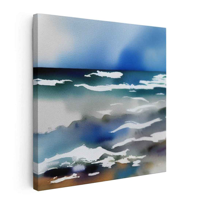 Oceanic Dreamworld: Ethereal Blue Seascape Watercolor Canvas Art Print