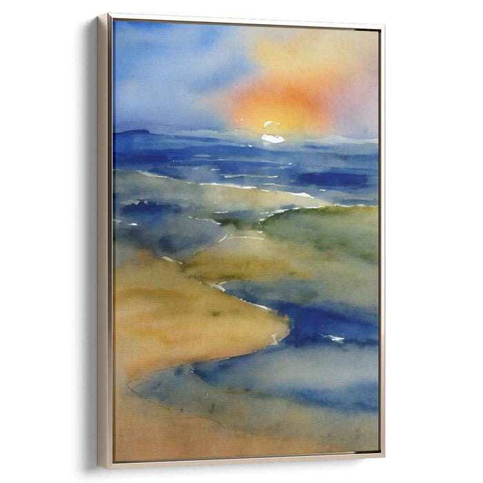 Serene Waters Reflection: Tranquil Seascape Watercolor Canvas Art Print