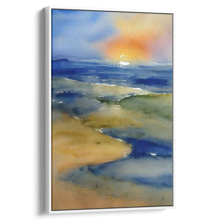 Serene Waters Reflection: Tranquil Seascape Watercolor Canvas Art Print