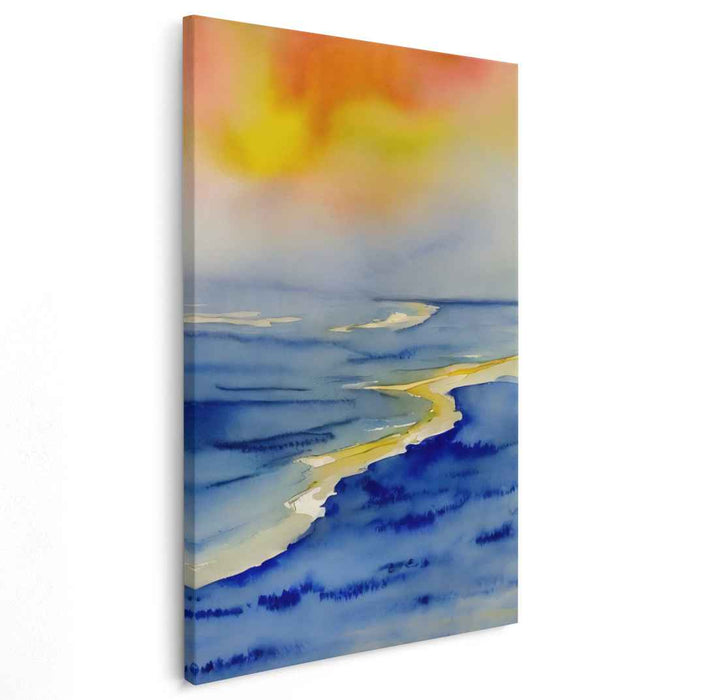 Whispers Of Dusk Glow: Serene Watercolor Coastal Sunset