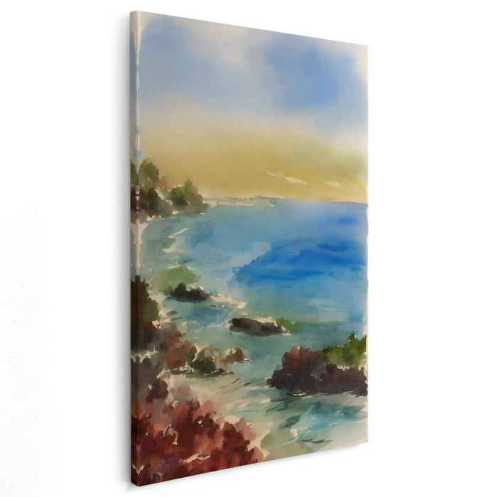 Whispers Of Wave Dreams: Watercolor Seascape Canvas Art