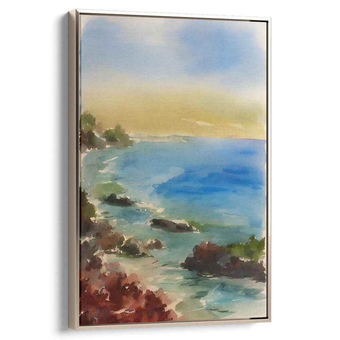 Whispers Of Wave Dreams: Watercolor Seascape Canvas Art
