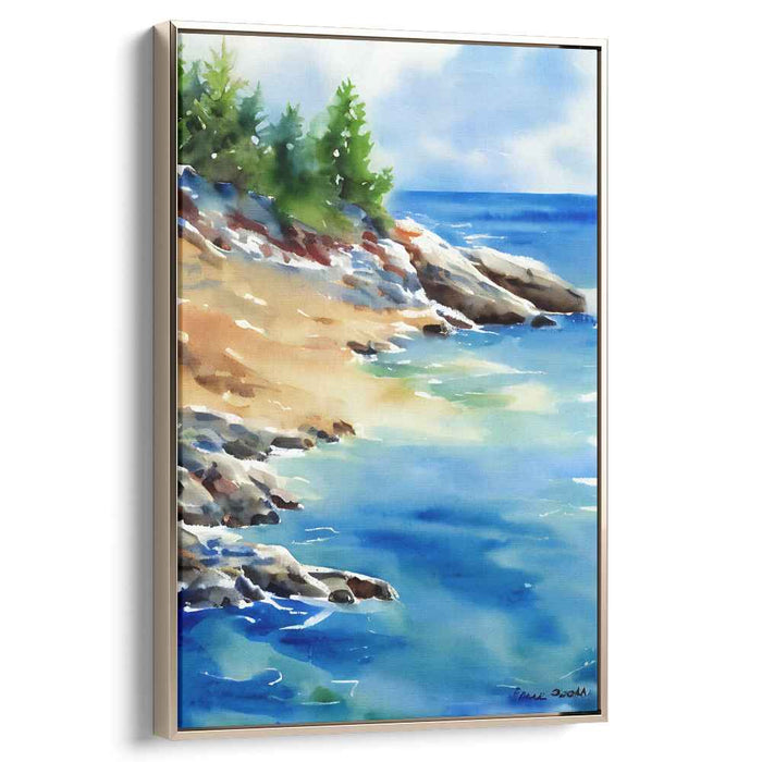 Serene Seaside Escape: Impressionist Coastal Landscape Watercolor Painting