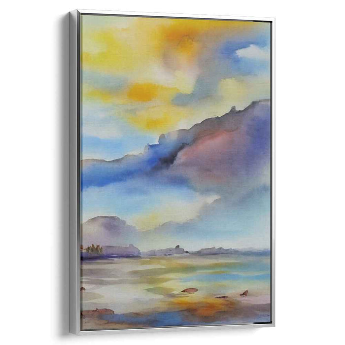 Aqua Calm Reflections: Watercolor Landscape Serenity Canvas Art Print