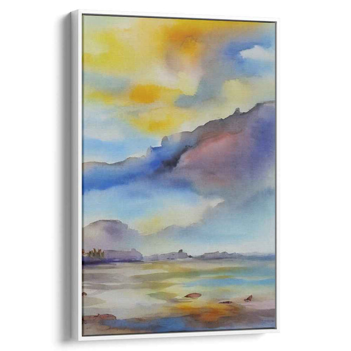 Aqua Calm Reflections: Watercolor Landscape Serenity Canvas Art Print
