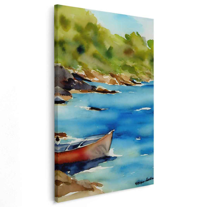 Waves Whisper Solitude: Coastal Escape - Tranquil Seaside Watercolor Painting