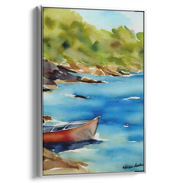 Waves Whisper Solitude: Coastal Escape - Tranquil Seaside Watercolor Painting