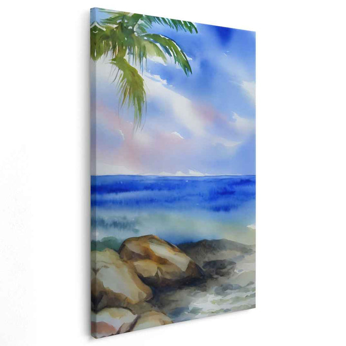 Paradise Palette: Tranquil Tropical Watercolor Landscape