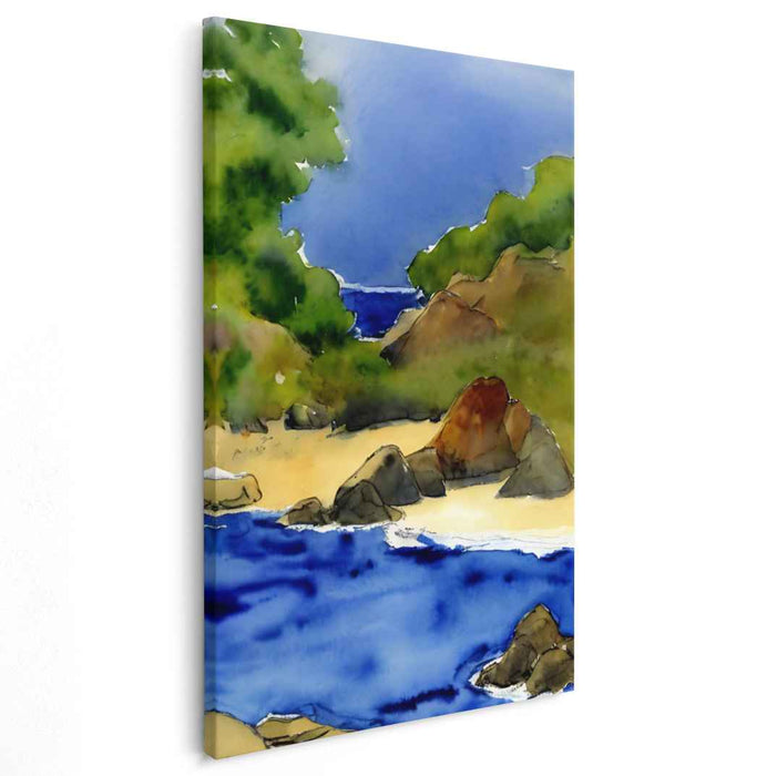 Shoreline Melody: Watercolor Beach Landscape Canvas Art Print