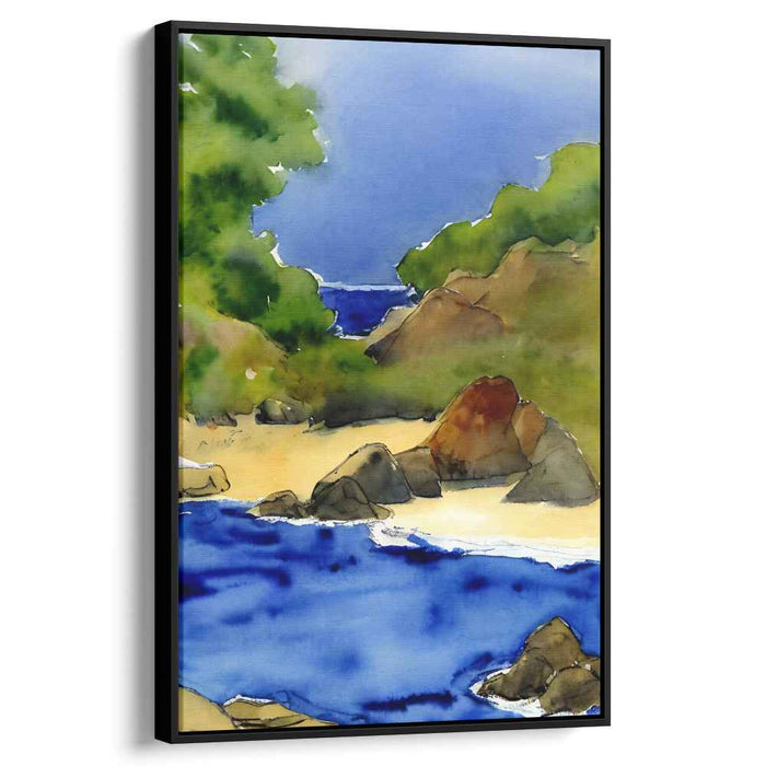 Shoreline Melody: Watercolor Beach Landscape Canvas Art Print