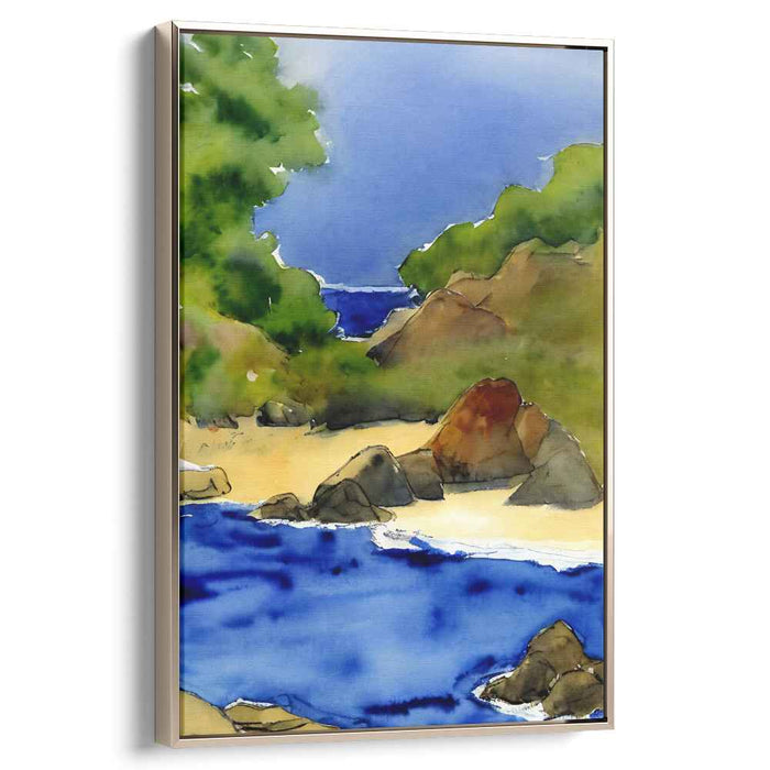 Shoreline Melody: Watercolor Beach Landscape Canvas Art Print